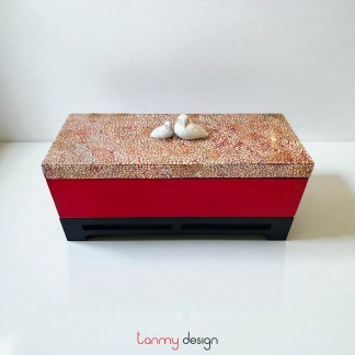 Rectangle lacquer box attached with eggshells, stone bird knob included with stand 18*45 cm ( different colors )